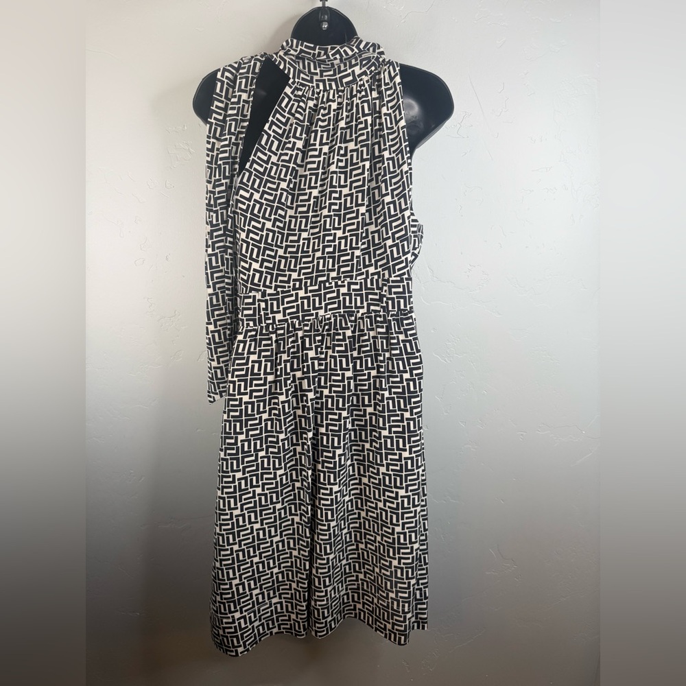 Shoshana Geometric Tie-Neck Silk Dress Size 4 - Picture 2 of 7